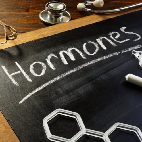 the word hormones written on a chalkboard