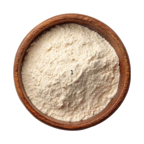 Amino acid or protein powder in a scoop on a neutral background.