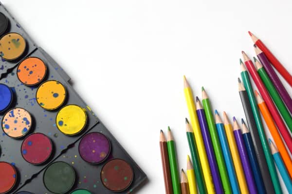 drawing pencils and paint colors for creating art at home