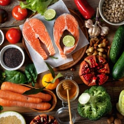 assortment of healthy, whole nutritional foods