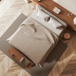 top view of queen bed in for sleeping in the attractive bedroom