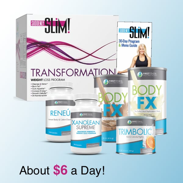 FirstFitness Suddenly Slim Transformation is a $6 a day weight-loss program that features the Suddenly Slim shakes.
