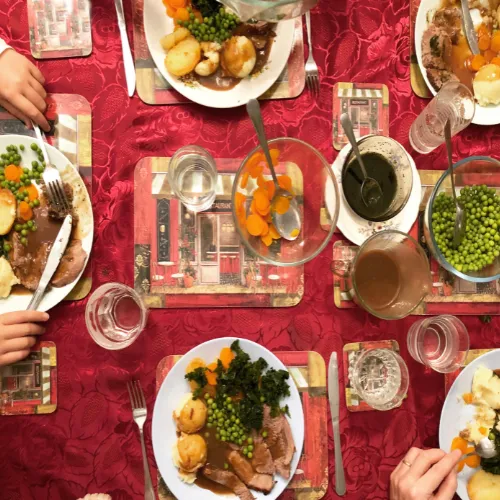 A mix of different foods and meal styles in a home setting showing flexible eating habits.