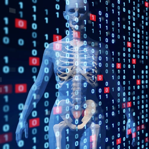 digital illustration of human body with binary sequences depicting genetic testing