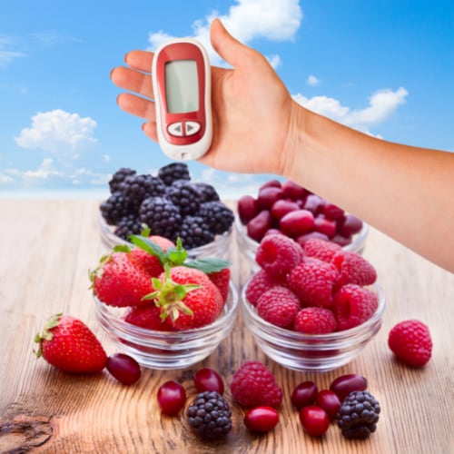 glucose testing kit and healthy fruits