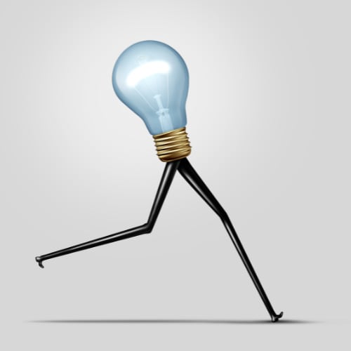 a lightbulb with legs running depicting energy