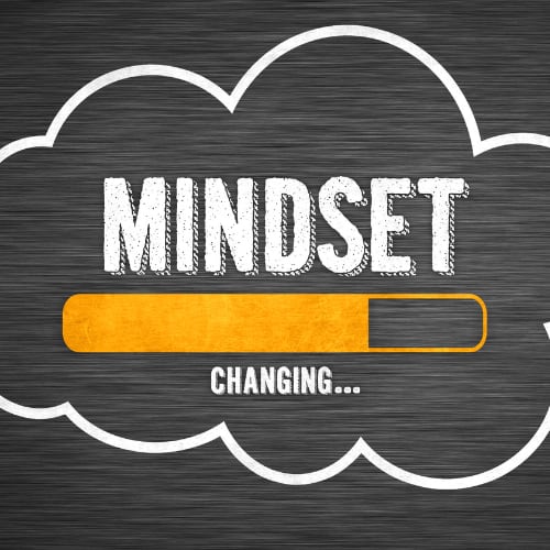 a cloud image with the word Mindset and beneath it a battery image that shows changing as progress