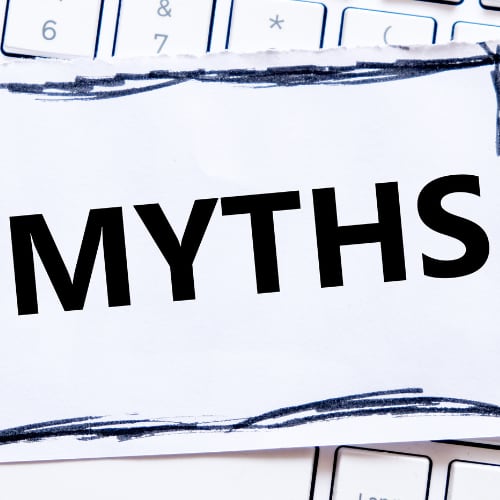 the word myths overlayed on top of a computer keyboard