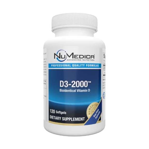 NuMedica D3-2000 Bioidentical 120 softgel professional-grade dietary supplement.