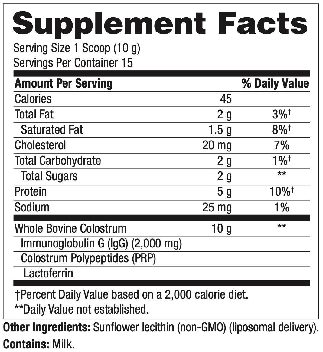 Supplement Facts - NuMedica ImmunoG PRP Powder Original - 15 servings professional-grade dietary supplement