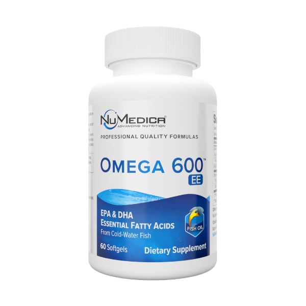 NuMedica Omega 600 EE 60 softgel professional-grade dietary supplement.