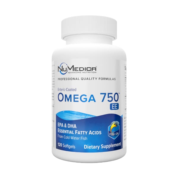 NuMedica Omega 750 EC 120 softgel professional-grade dietary supplement.