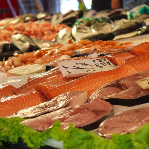 an assortment of seafood containing omega-3 fatty acids.