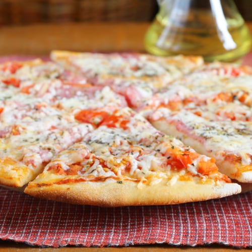 pizza with cheese and tomatoes
