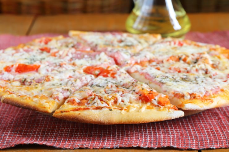 pizza with cheese and tomatoes