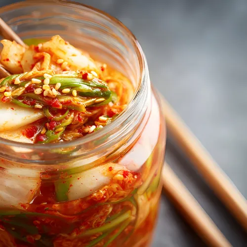 Fermented foods like yogurt and kimchi placed next to probiotic supplement capsules for comparison.