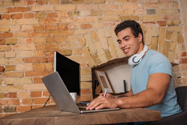 freelance worker working at home on laptop