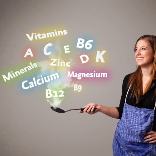 vitamins a, c, e, b6, b9, b12, and minerals calcium, magnesium and zinc
