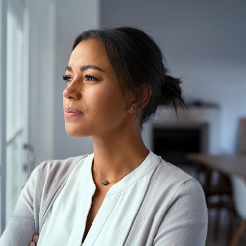 woman looking worried