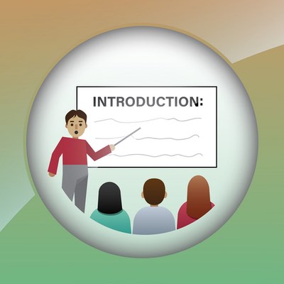 illustration of an introduction showing a teaching reviewing course expectations in front of the students